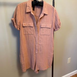 Aerie dust pink button up romper size M
